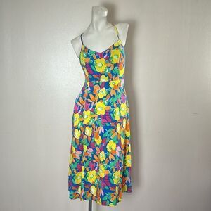 New SUGARLIPS Yara Rainbow Floral Parting Ways Midi Dress SMALL sugar + lips
